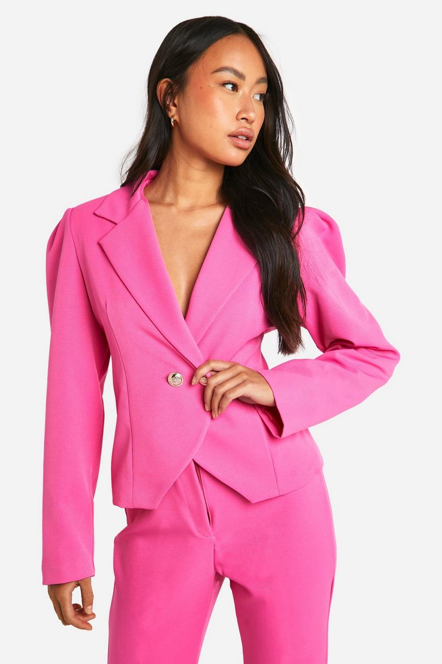Hot pink Premium Textured Fitted Tailored Blazer image number 1