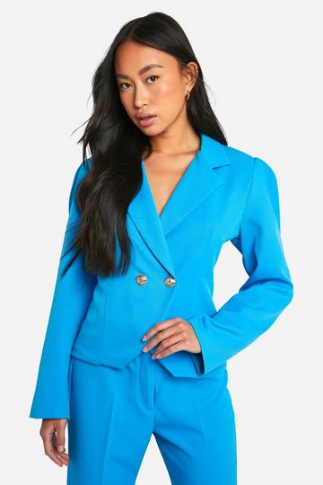 Premium Textured Fitted Tailored Blazer azure