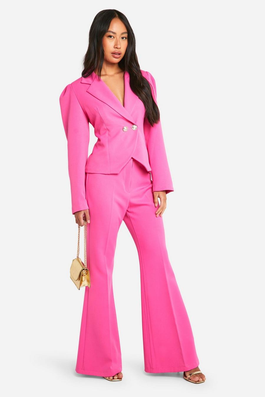 Hot pink Premium Textured Fit & Flare Dress Pants image number 1