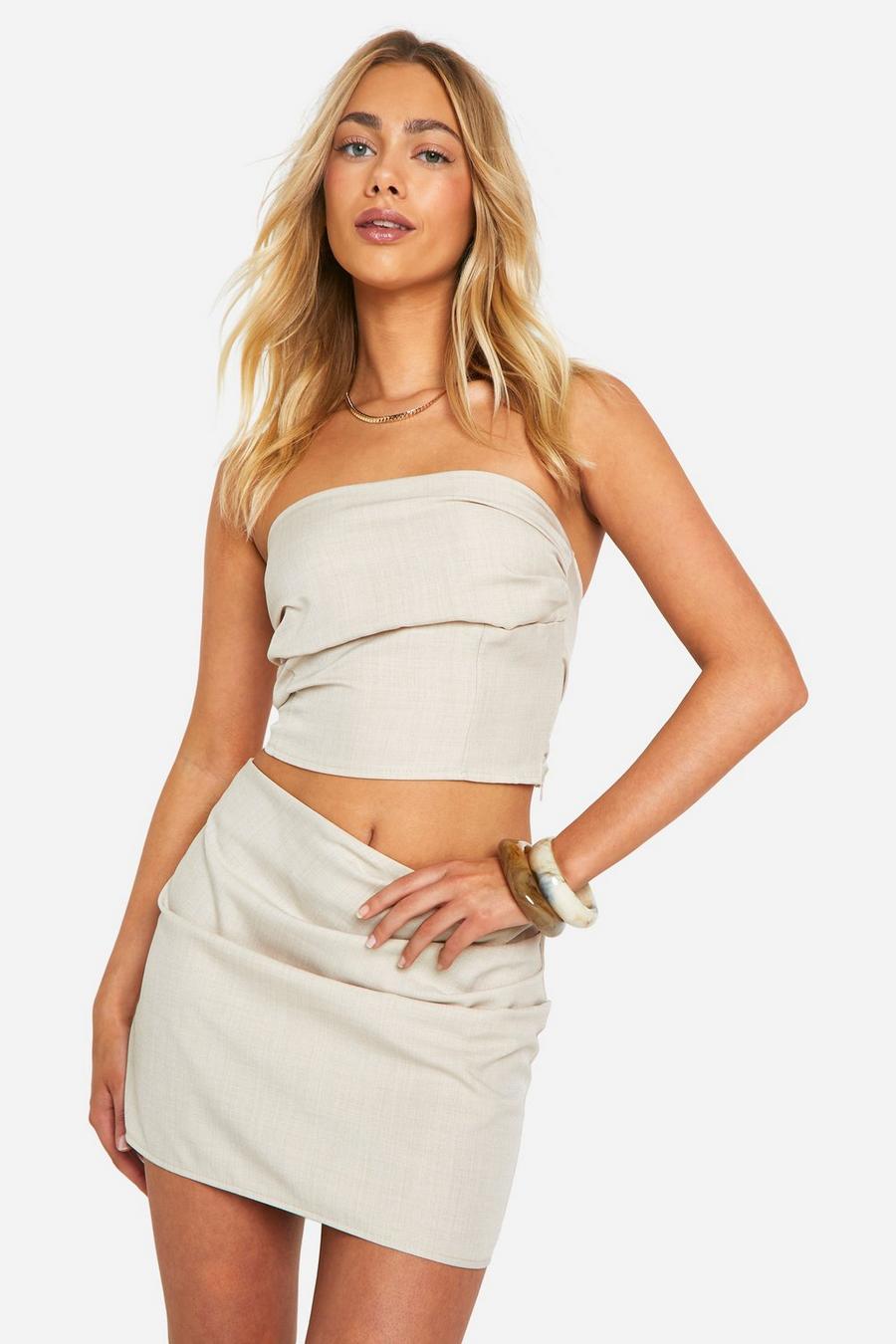 Sand Linen Look Ruched Tailored Bandeau