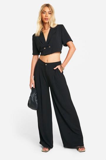 Hammered Relaxed Fit Wide Leg Trousers black