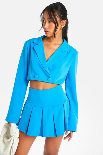 Pleated Drop Hem Micro Mini Skirt azure