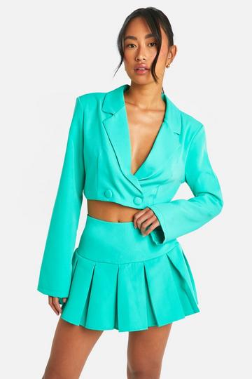 Bright Neon Pleated Drop Hem Micro Mini Skirt