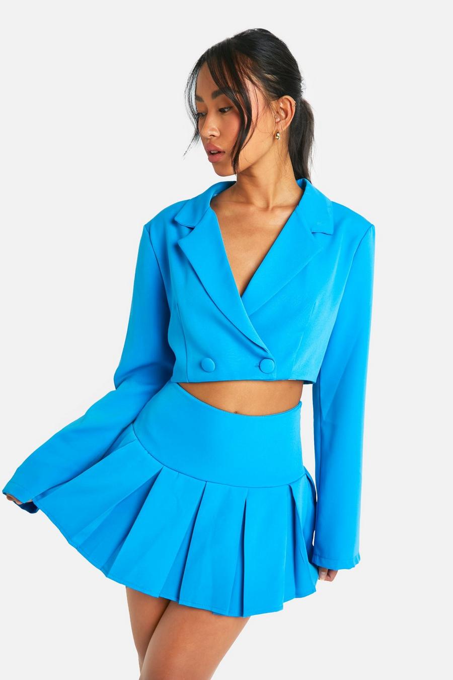 Azure Boxy Cropped Tailored Blazer