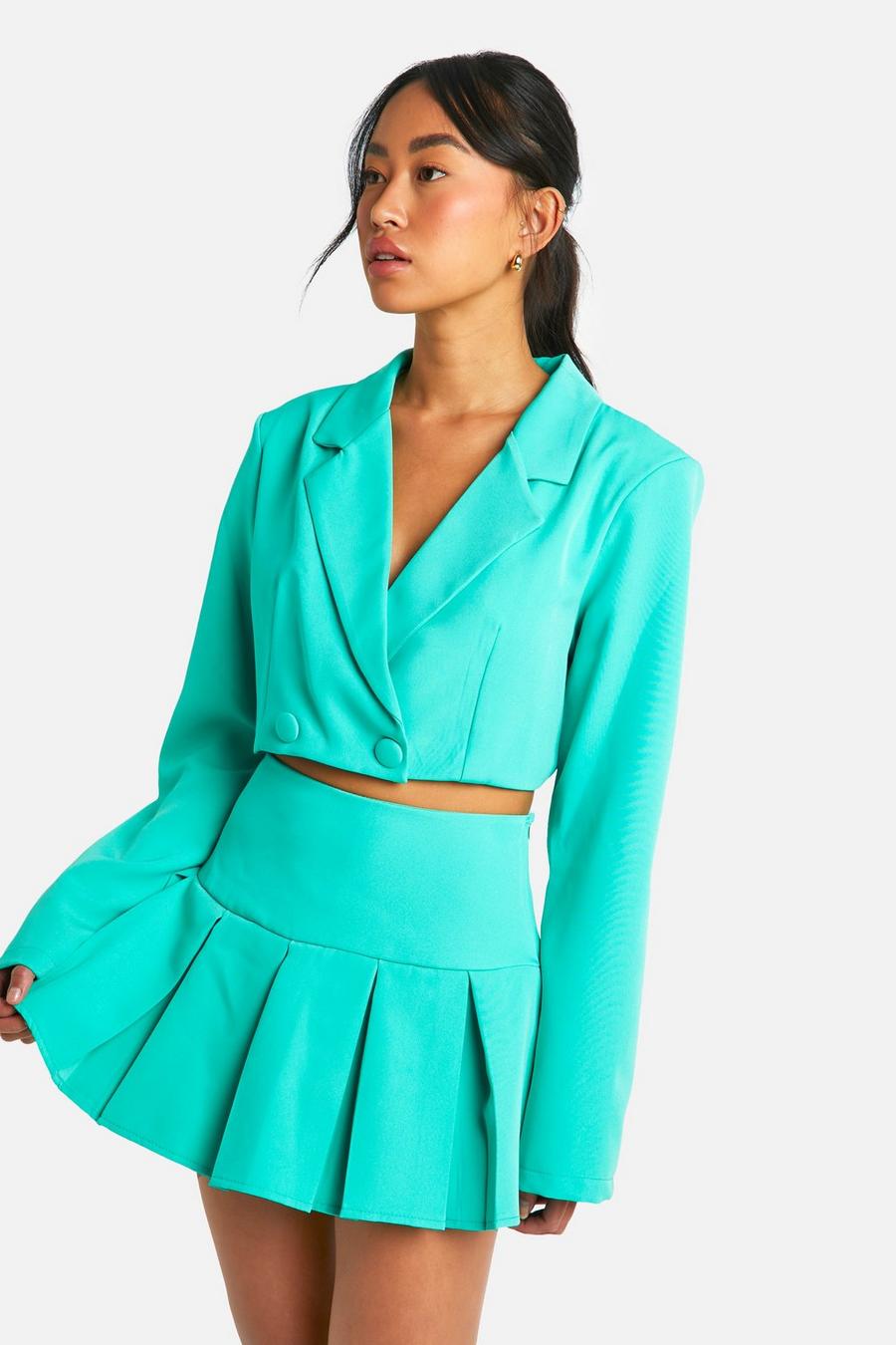 Bright green Boxy Cropped Tailored Blazer image number 1