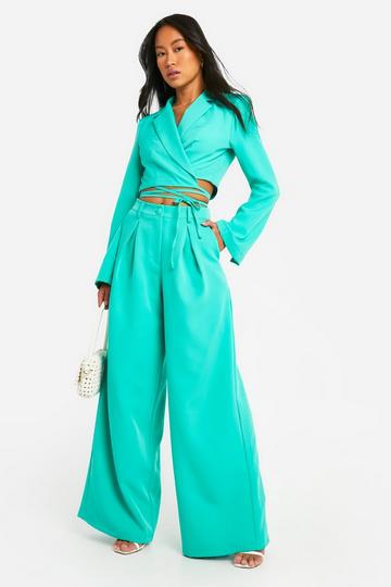 Pleat Front Wide Leg Dress Pants emerald