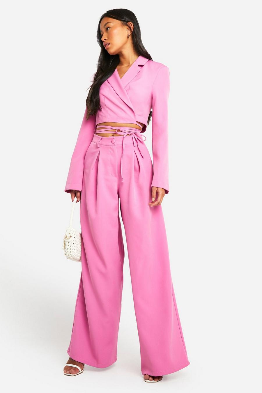 Candy pink Pleat Front Wide Leg Dress Pants image number 1