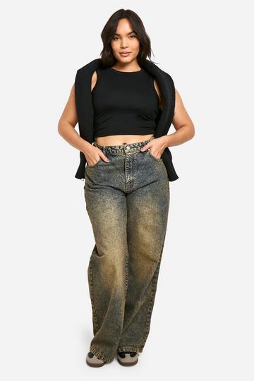 Plus Basic High Waist Boyfriend Jeans dark sand