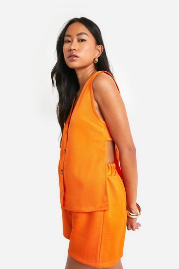 Textured Linen Look Tab Side Swing Vest orange