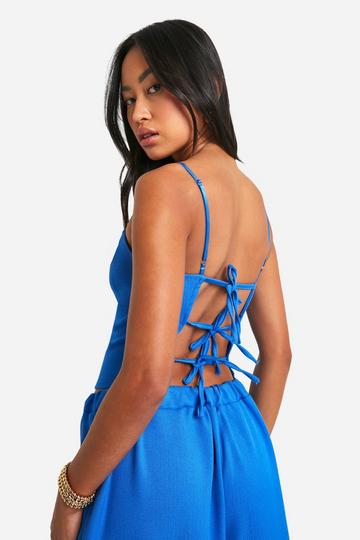 Textured Linen Look Strappy Open Back Vest cobalt