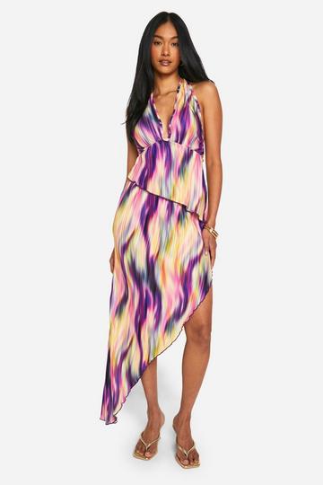 Tie Dye Plisse Asymmetric Maxi Skirt purple