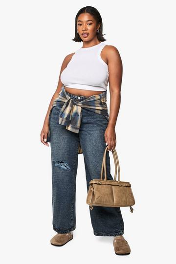 Plus Basics Ripped Knee Boyfriend Jeans vintage blue