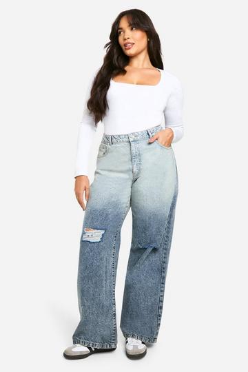 Plus Basics Ripped Knee Boyfriend Jeans grey blue