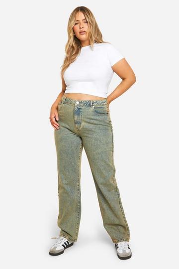 Plus Basics High Waisted Straight Leg Jeans sand