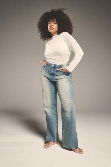 Plus Basic Jeans Met Split En Rechte Pijpen ice blue