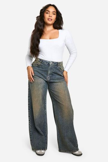 Plus Basics High Waisted Super Wide Leg Jeans dark sand