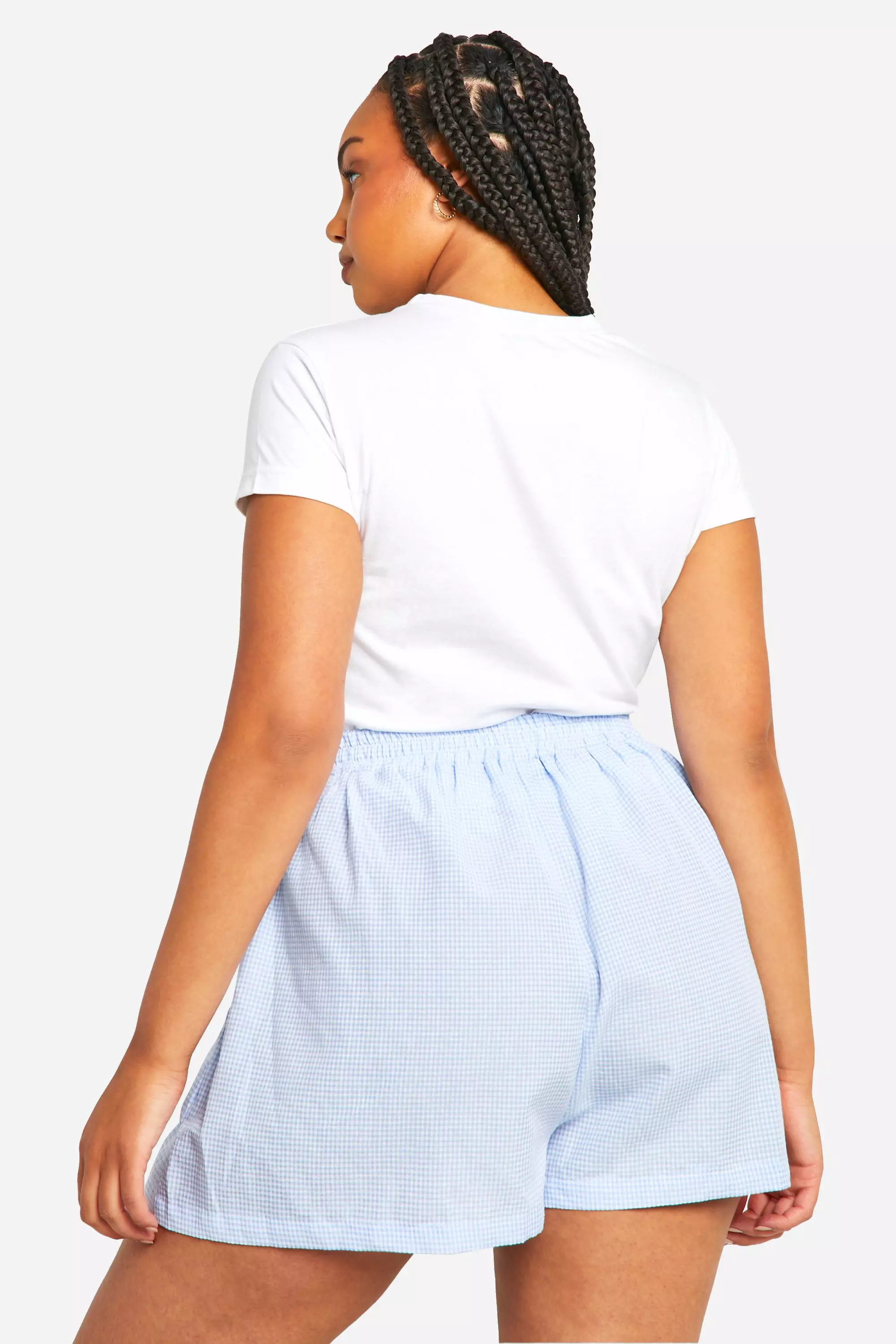 Blue Plus Textured Gingham Shorts صورة بديلة