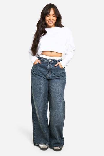 Boohoo Basics Plus High Waisted Super Wide Leg Jeans vintage blue