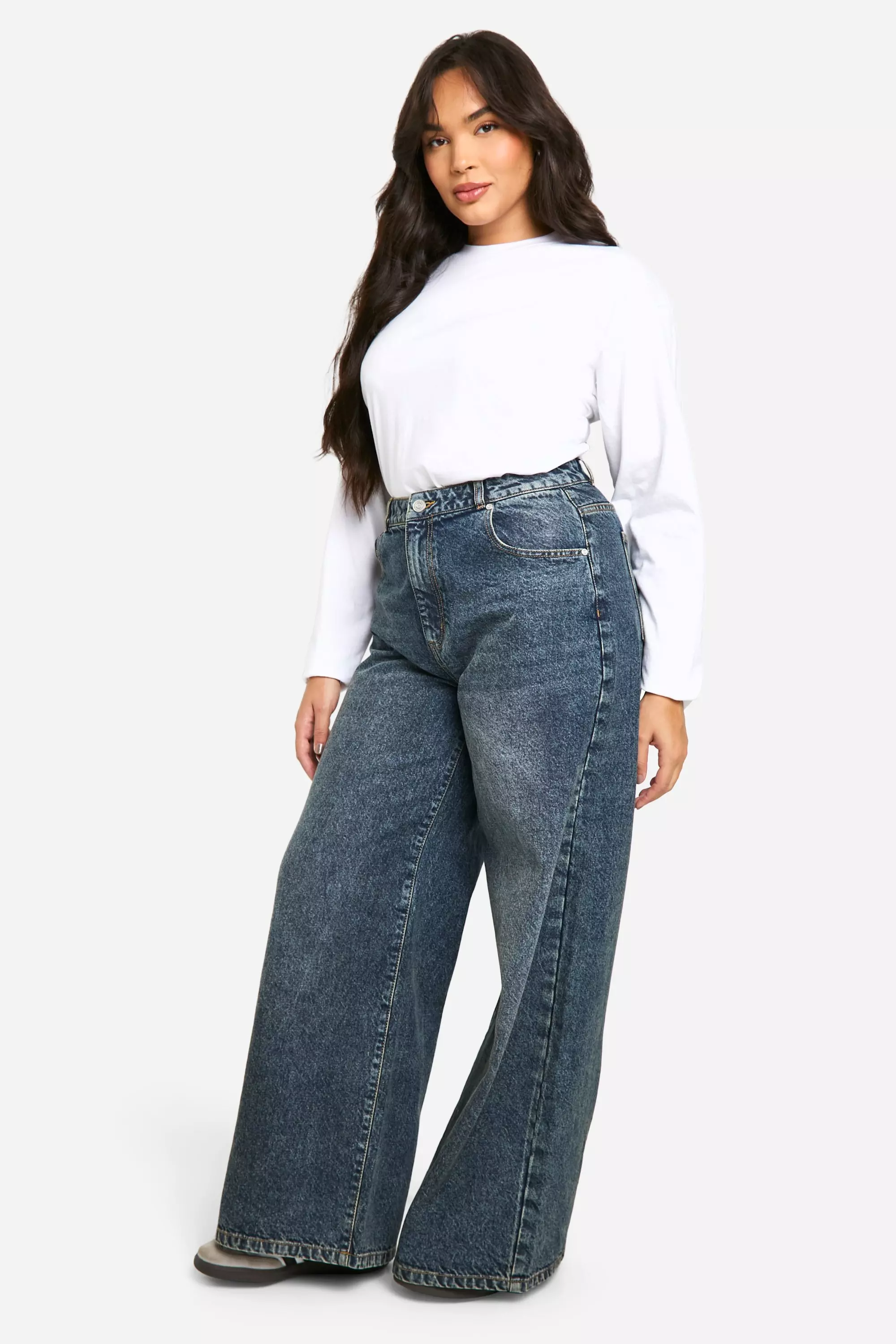 Vintage blue Plus Basics High Waisted Super Wide Leg Jeans alternative image