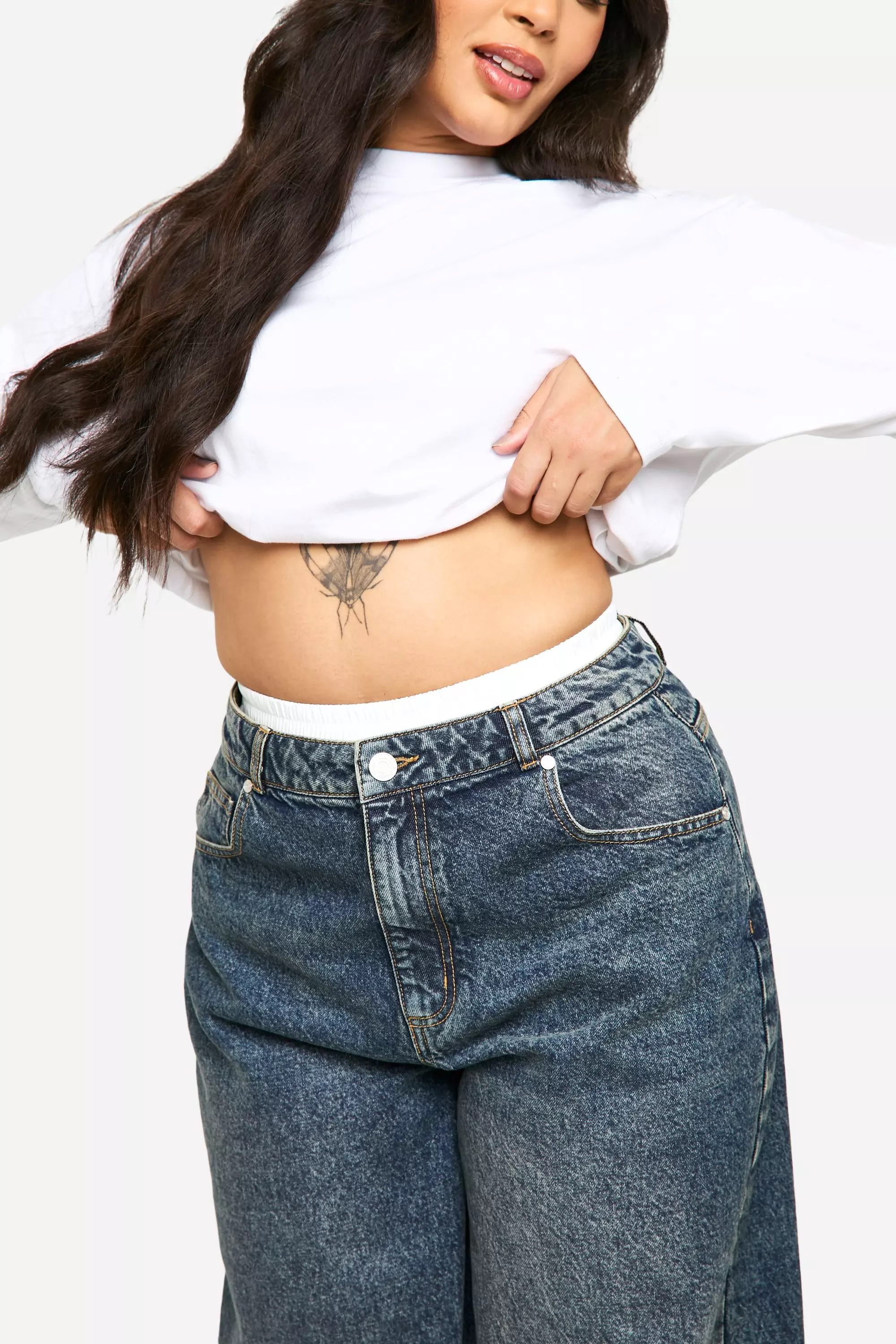 Vintage blue Plus Basics High Waisted Super Wide Leg Jeans alternative image