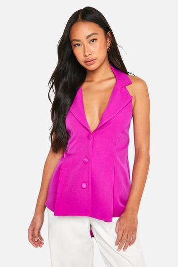 Pep Hem Seam Detail Bow Back Waistcoat magenta