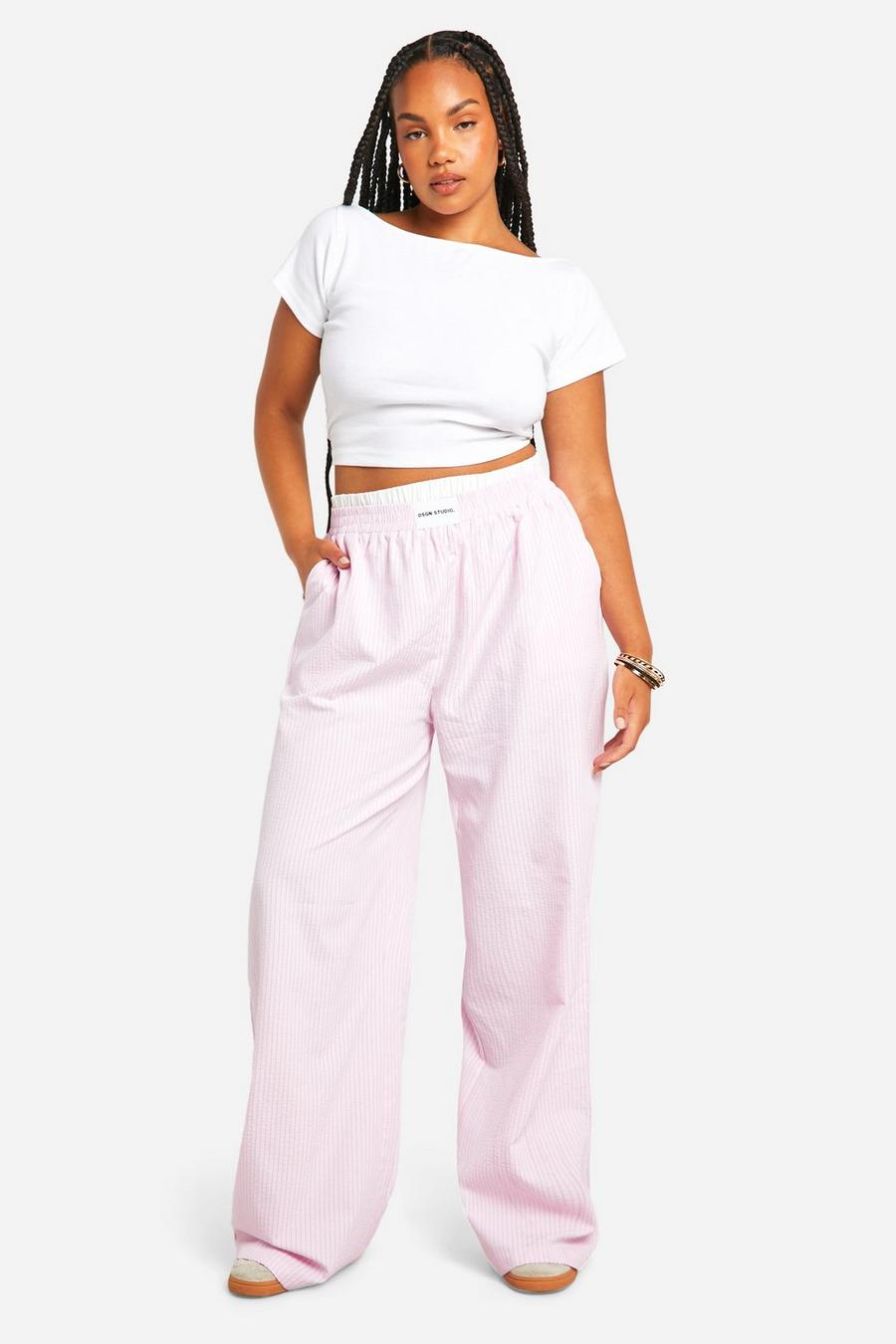 Pink Plus Contrast Dsgn Waistband Detail Stripe Trouser 