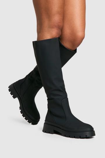 Wide Width Rubber Knee High Boot black