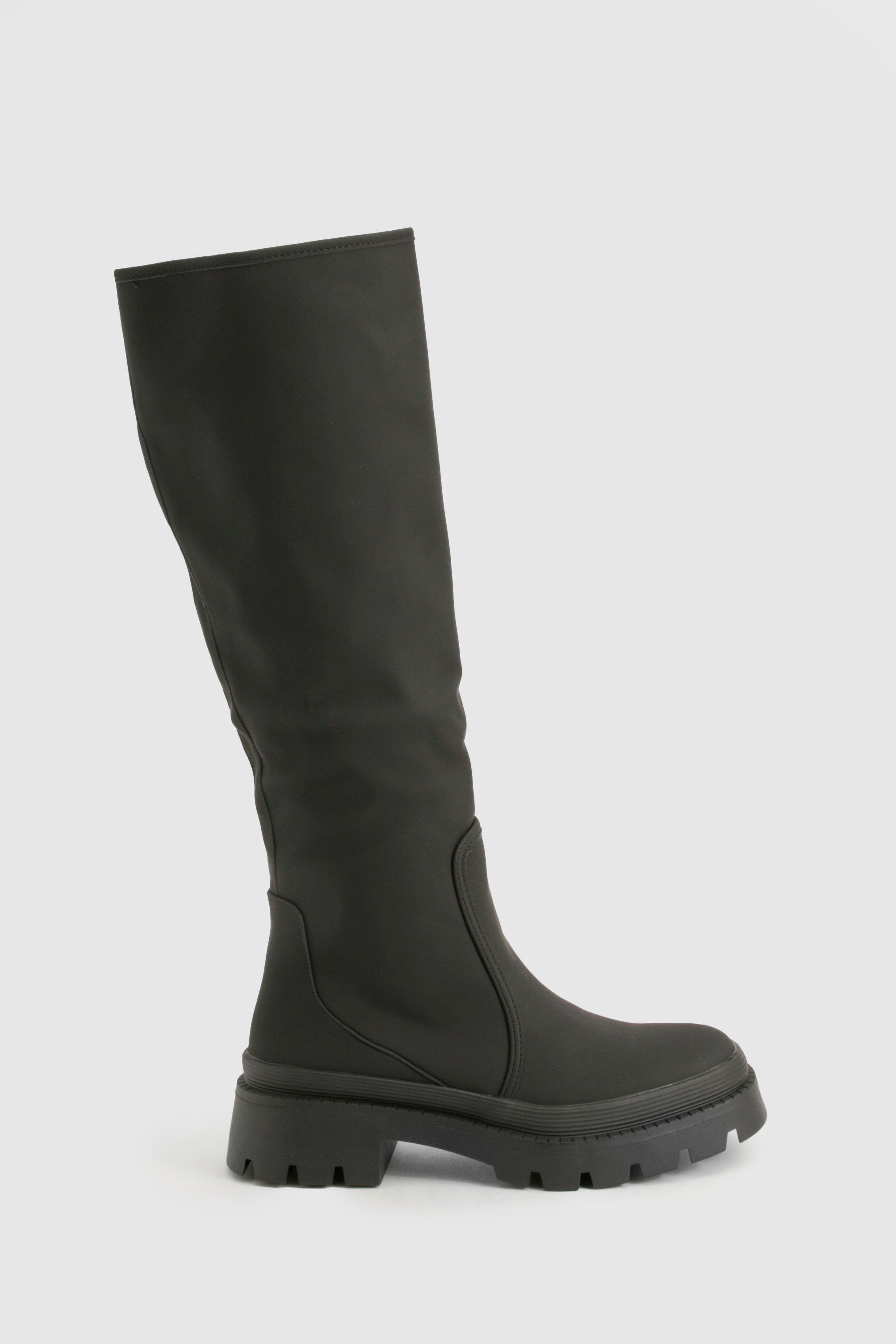 Wide Fit Rubber Knee High Boot | boohoo