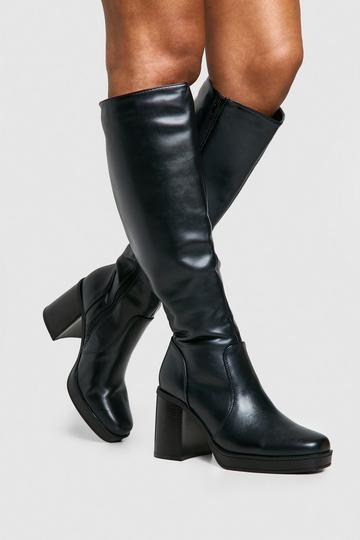 Knee High Platform Block Heel Boots black