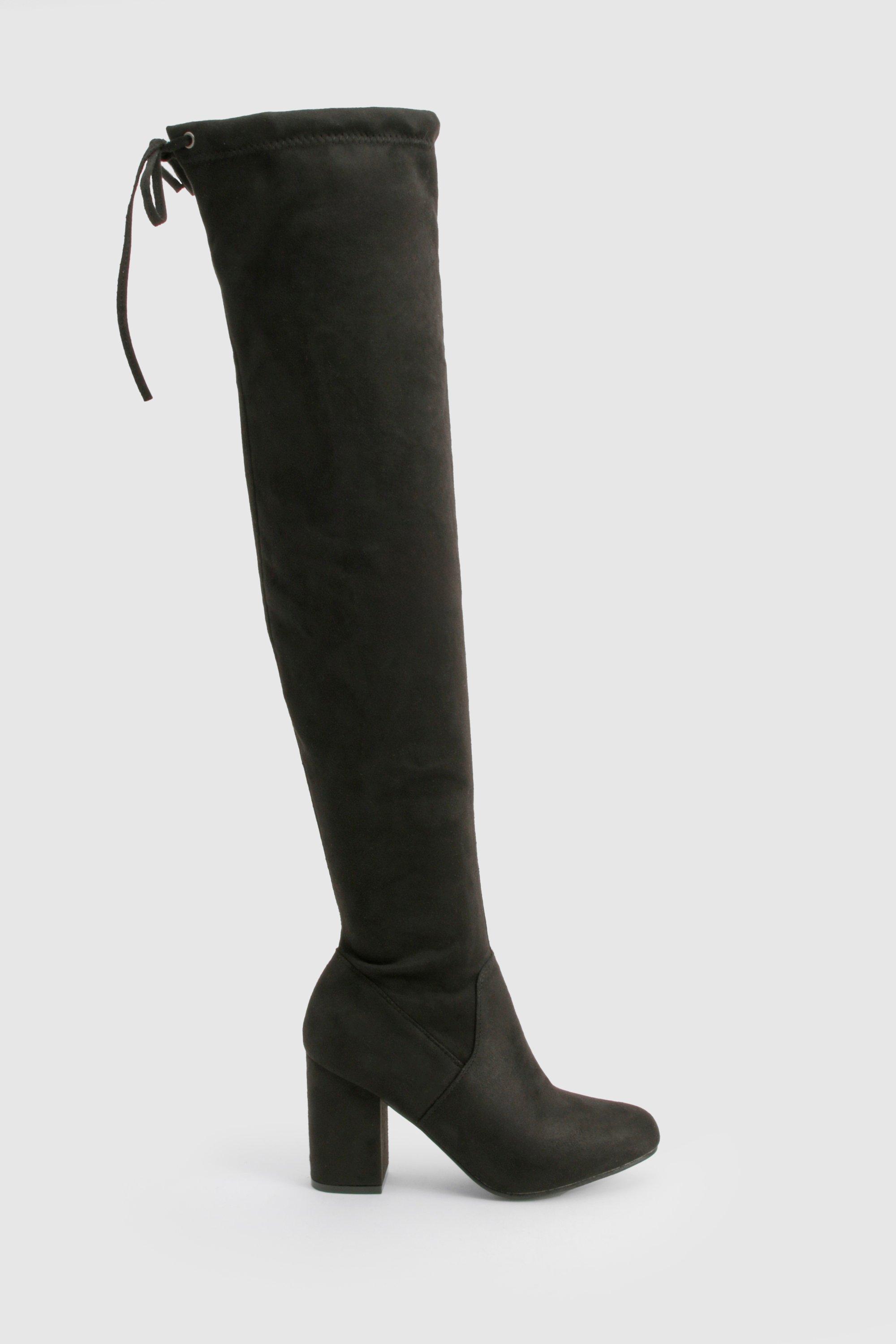 Wide Fit Faux Suede Thigh High Block Heel Boots boohoo IE