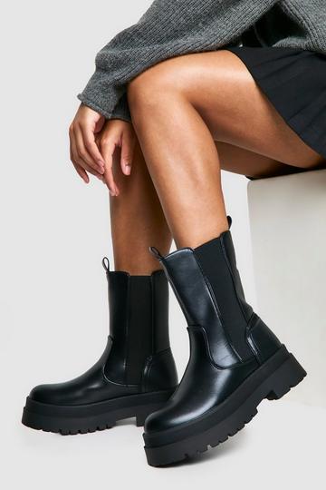 Wide Fit Chunky High Ankle Chelsea Boots black