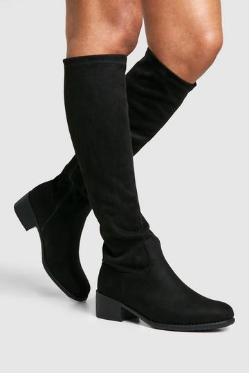 Wide Width Faux Suede Flat Knee High Boots black