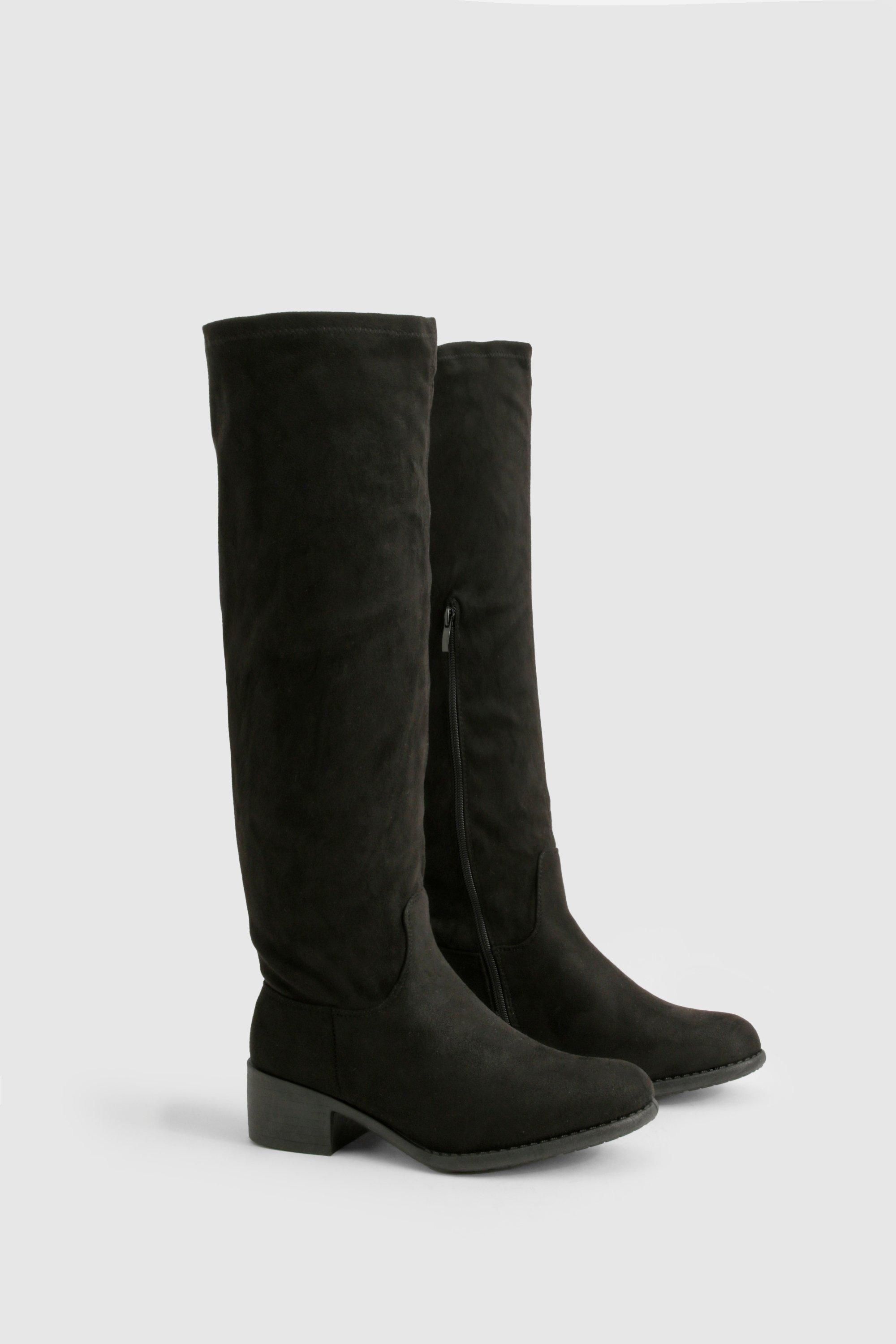 Wide Fit Wider Calf Flat Knee High Boots boohoo