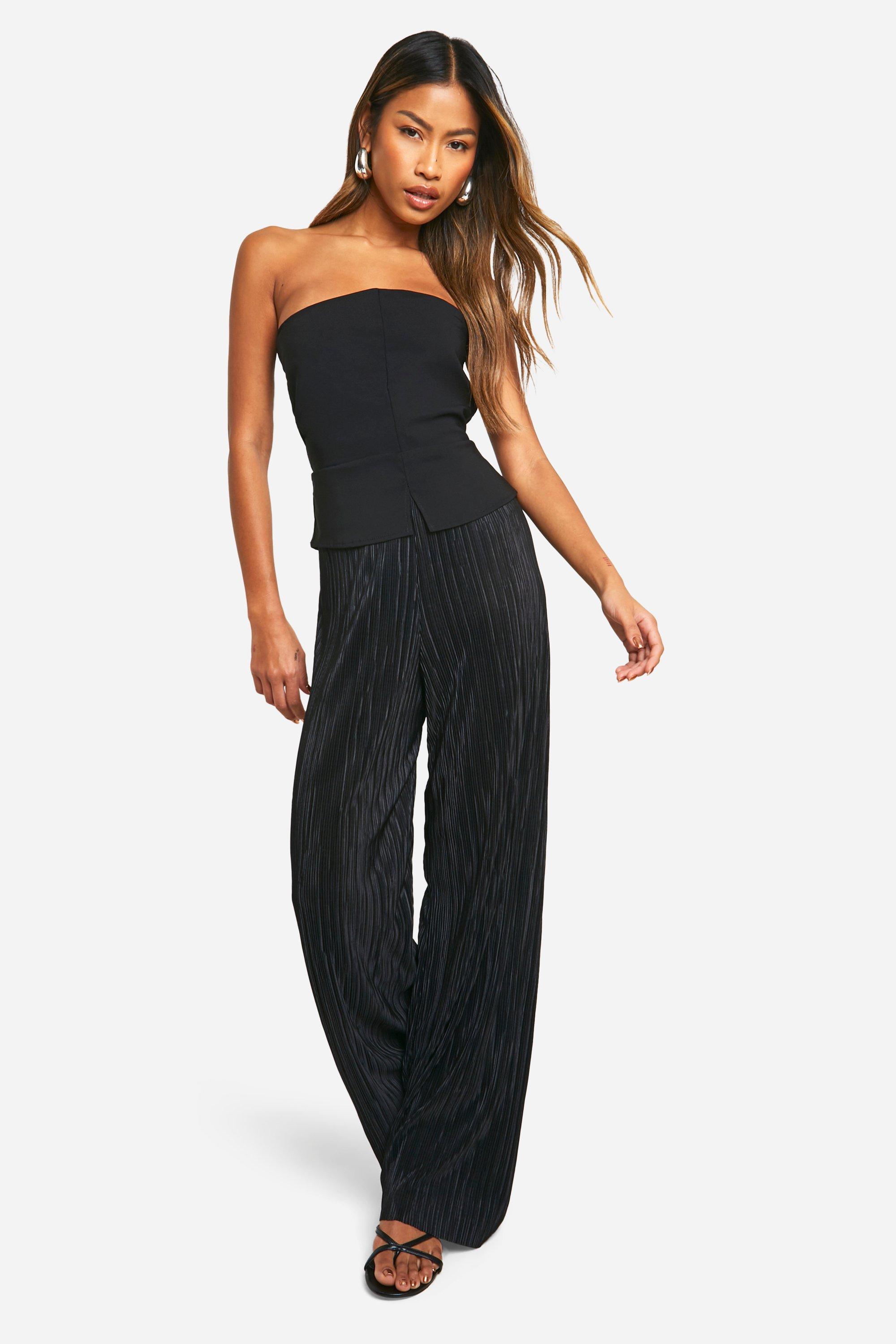 boohoo Two Tier Bandeau Wide Leg Jumpsuit Black Size 10