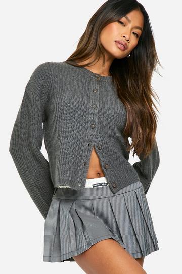 Crew Neck Soft Knit Micro Cardigan charcoal