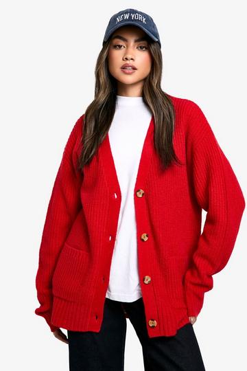 Slouchy Soft Knit Oversized Boyfriend Cardigan red