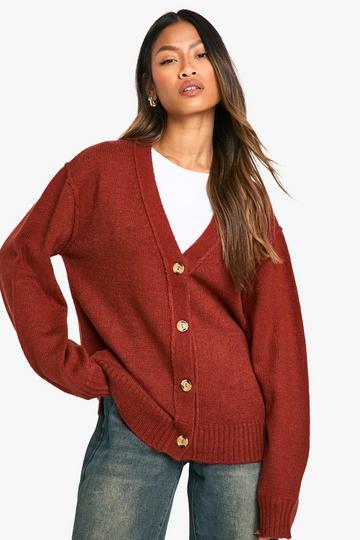 Seam Detail Soft Knit Boyfriend Oversized Cardigan chocolate