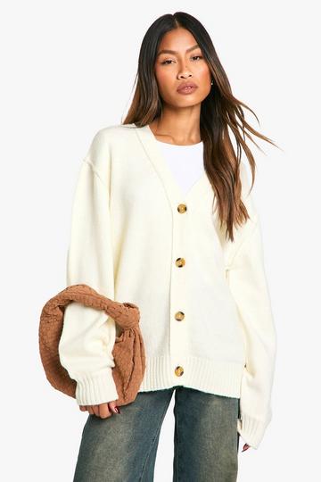 Seam Detail Soft Knit Boyfriend Oversized Cardigan ecru