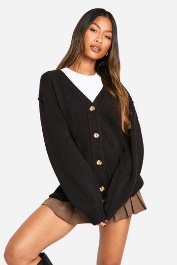 Seam Detail Soft Knit Boyfriend Oversized Cardigan black