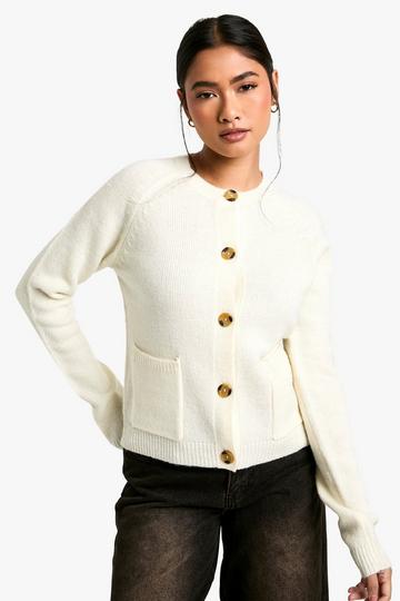 Soft Knit Boxy Cardigan With Pockets off white