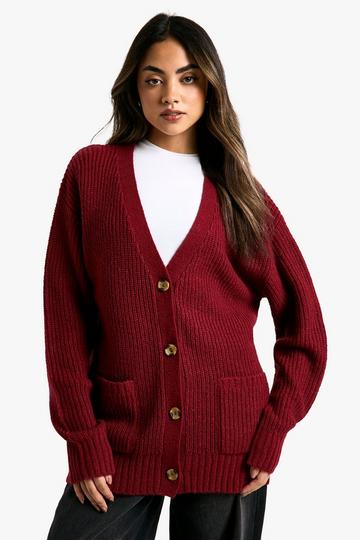 Slouchy Soft Knit Oversized Boyfriend Cardigan berry