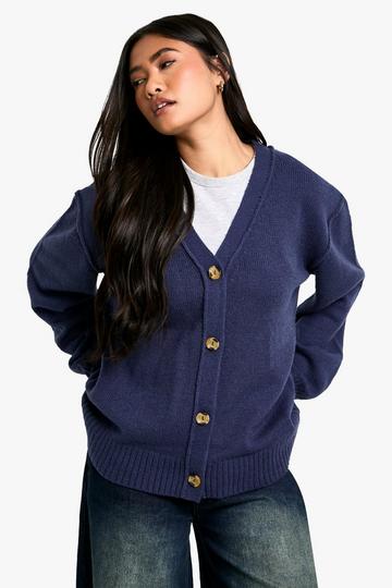 Seam Detail Soft Knit Boyfriend Oversized Cardigan navy