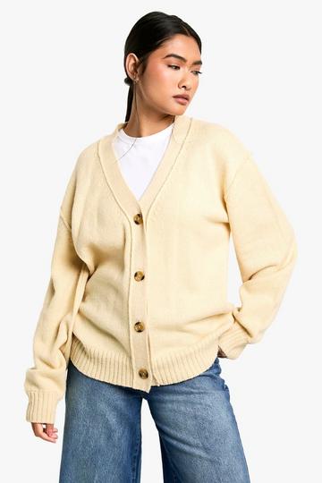 Seam Detail Soft Knit Boyfriend Oversized Cardigan stone