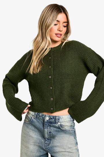 Zachte Gebreide Cardigan Met Crewneck forest