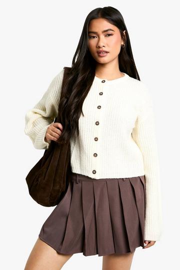 White Crew Neck Soft Knit Micro Cardigan