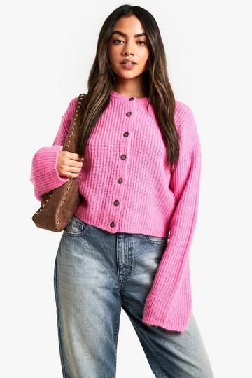 Crew Neck Soft Knit Micro Cardigan pink