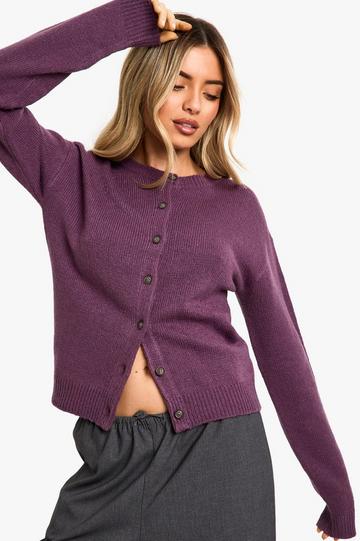 Fijn Gebreid Micro Cardigan Met Crewneck purple