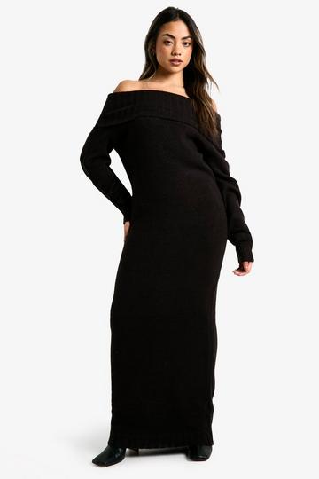 Premium Oversized Maxi Trui Jurk Met Uitgesneden Hals black