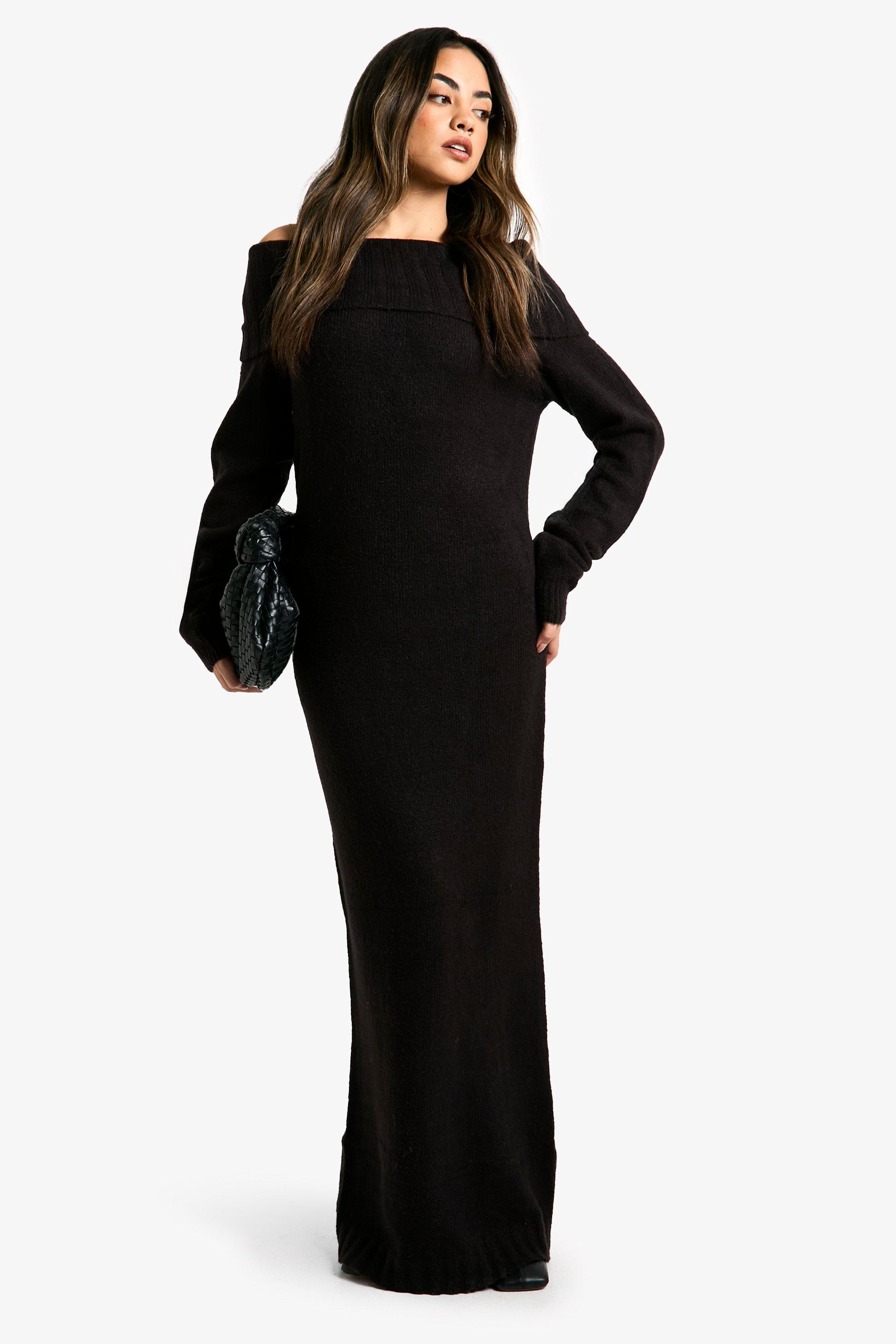 Premium Oversized Bardot Neckline Maxi Jumper Dress boohoo