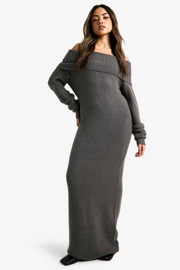 Premium Oversized Maxi Trui Jurk Met Uitgesneden Hals charcoal